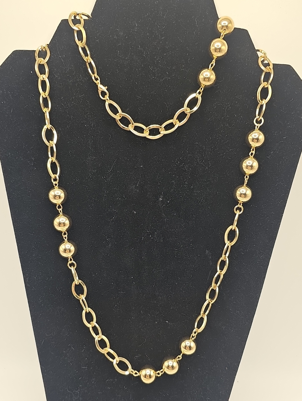 Elegant Gold-Tone Beaded Chain Necklace for Women. Lightweight